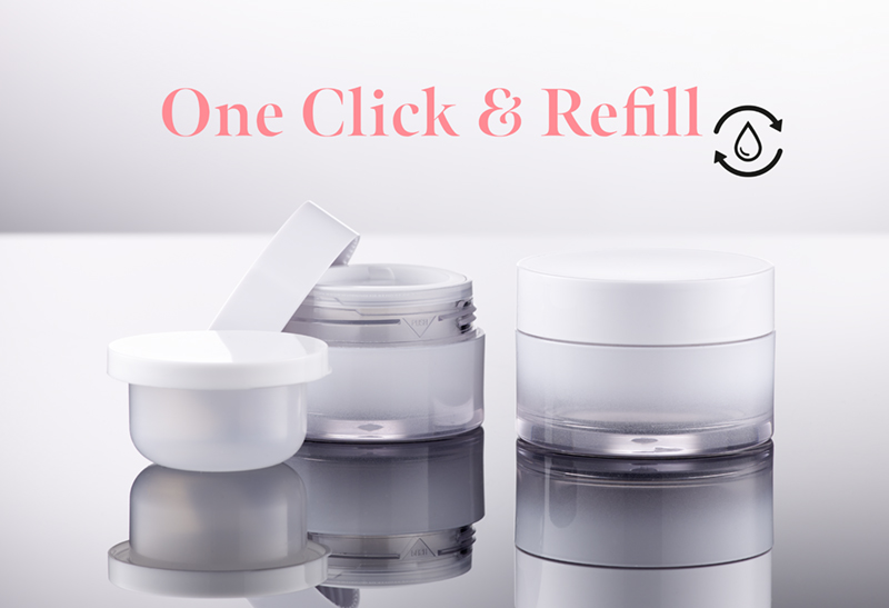 Refillable jar, insert can be replaced with one click